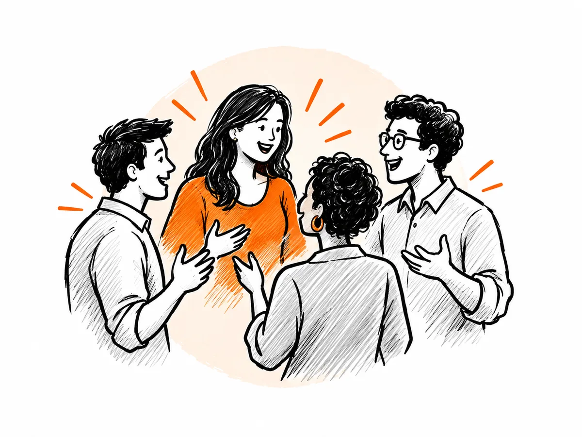 Ilustração de colegas conversando animadamente