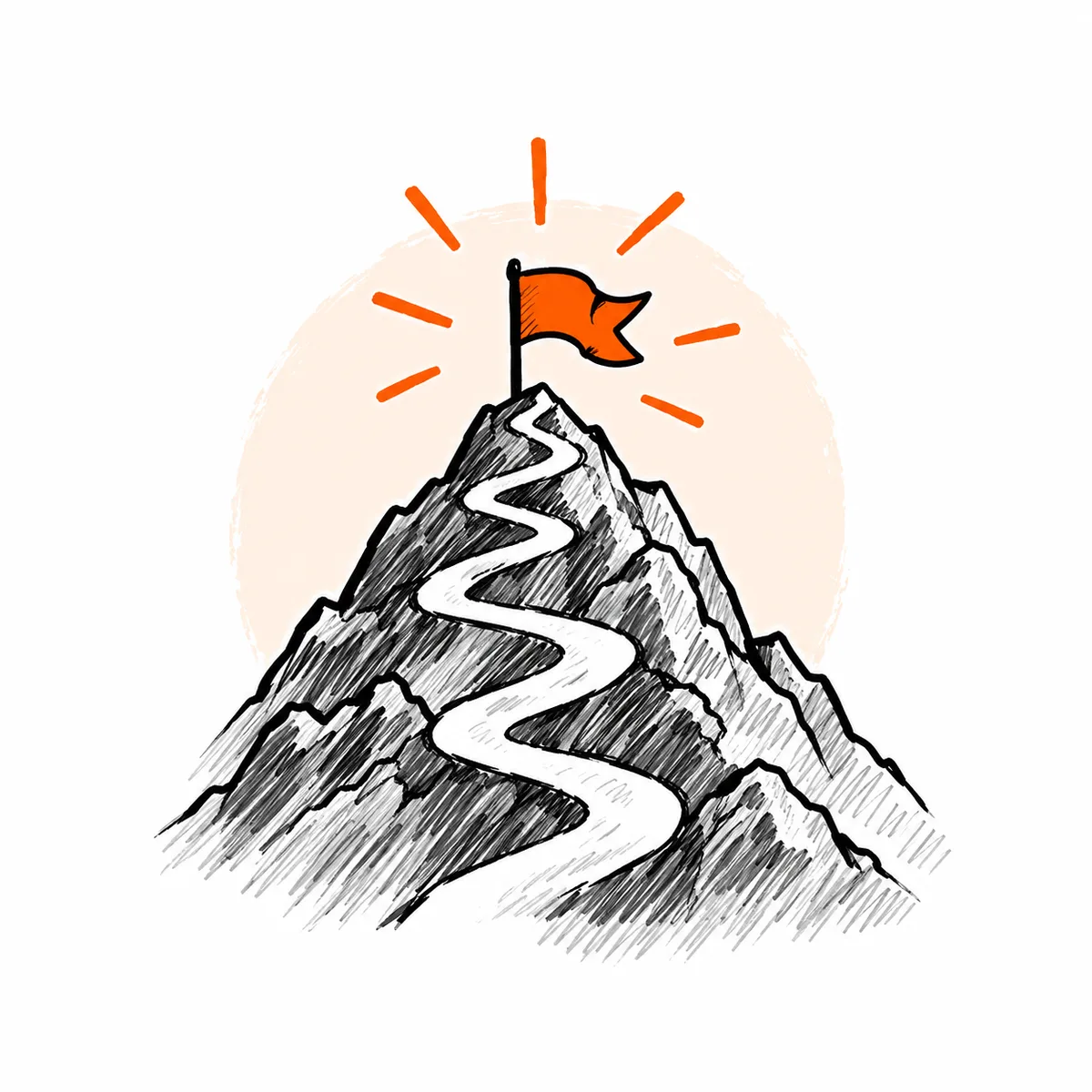 Ilustração de uma montanha com uma bandeira laranja no topo